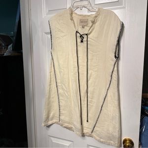 Moon River Sz M  Blanket Stitch Shift Dress In Cream With Black Stitches Lined